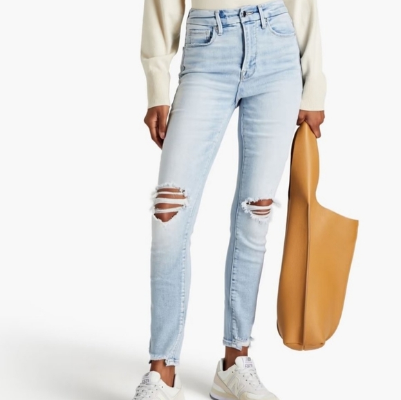 Good American Denim - Good American Light Denim Wash Good Waist Distressed Skinny Jeans 10/30 like new